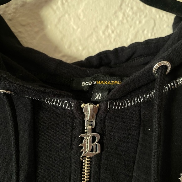 BCBG Zip Up Hoodie Size XL Black Cotton Branded Logos Y2K - Picture 7 of 10